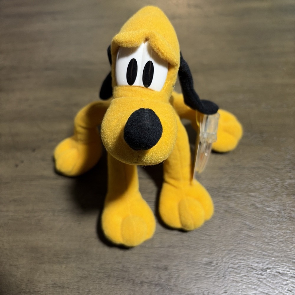 VTG Disney Store PLUTO 8" Bean Bag Plush Stuffed Animal Toy 2003 Green Collar